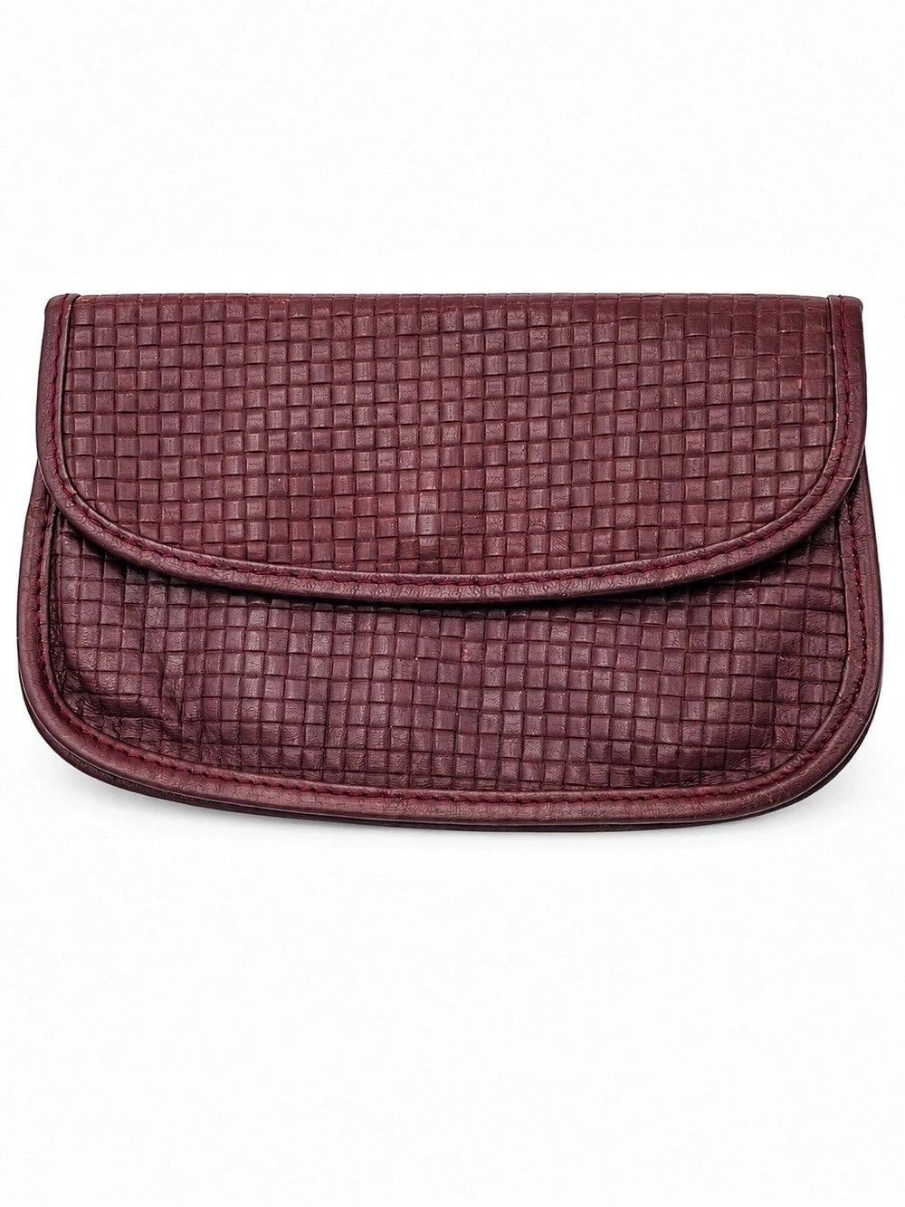 Mundi 1980s Wallet Clutch Organizer Burgundy Nappa Leather Embossed Basketweave